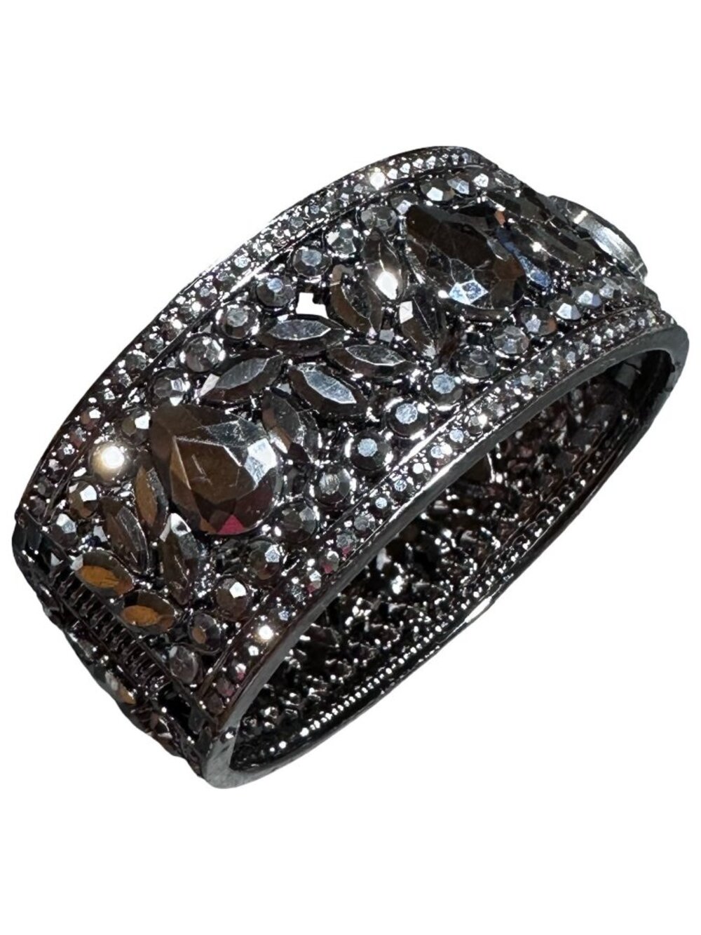 Clamper Hinged Bangle Bracelet Black Gray Rhinestone Maximalist Womens Jewelry